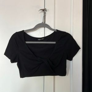 SHEIN SXY Twist Front Rib-Knit Black Crop Top